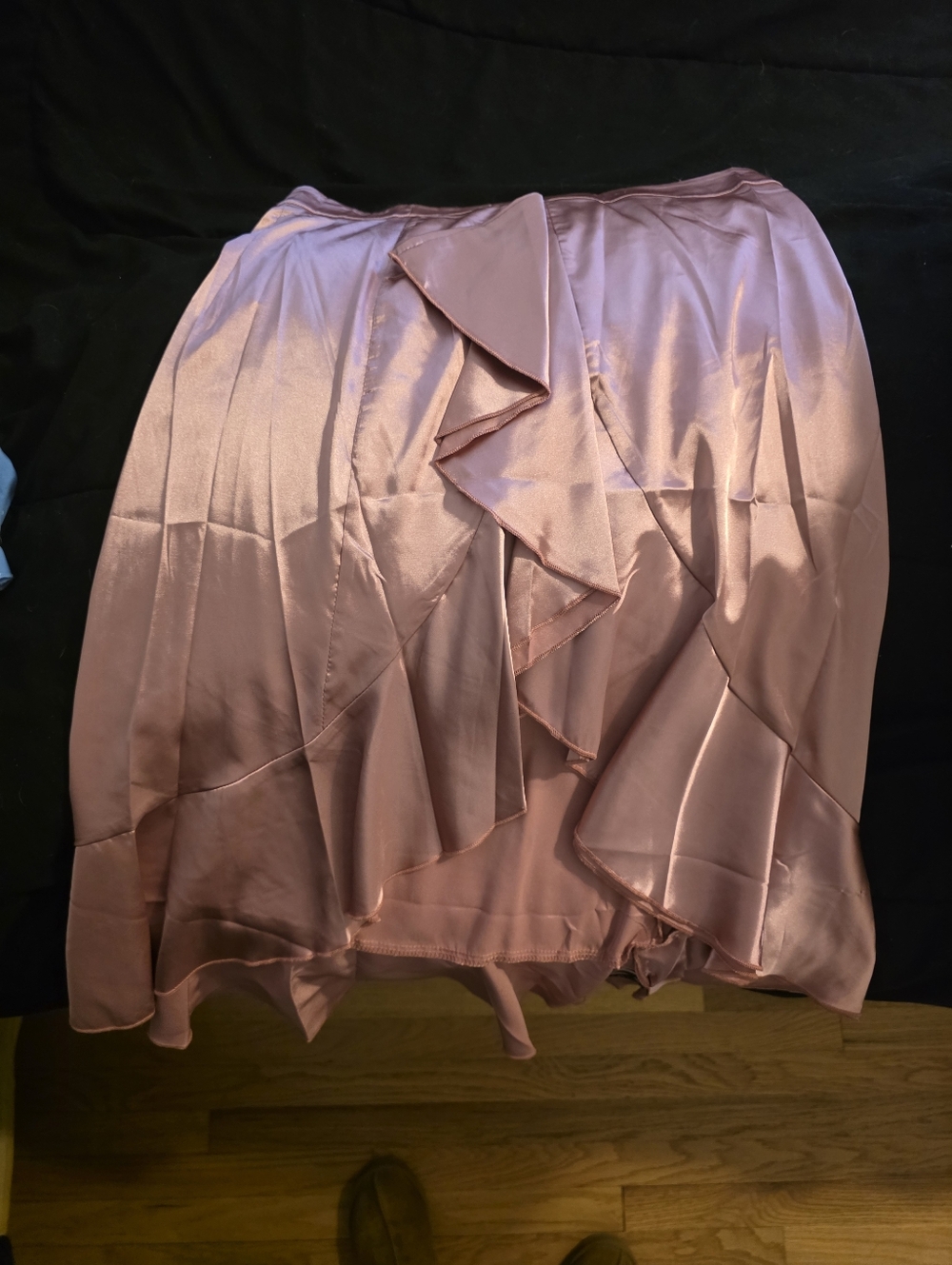 SHEIN Dusty Pink Satin Ruffle Skater Skirt